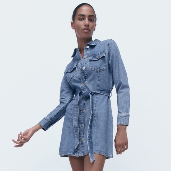 Zara Denim Long Sleeve Dress - Picture 13 of 16